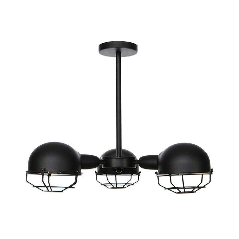Domed Industrial Style Pendant Light With 3 Bulbs - Metallic Black/Brass Finish Chandelier