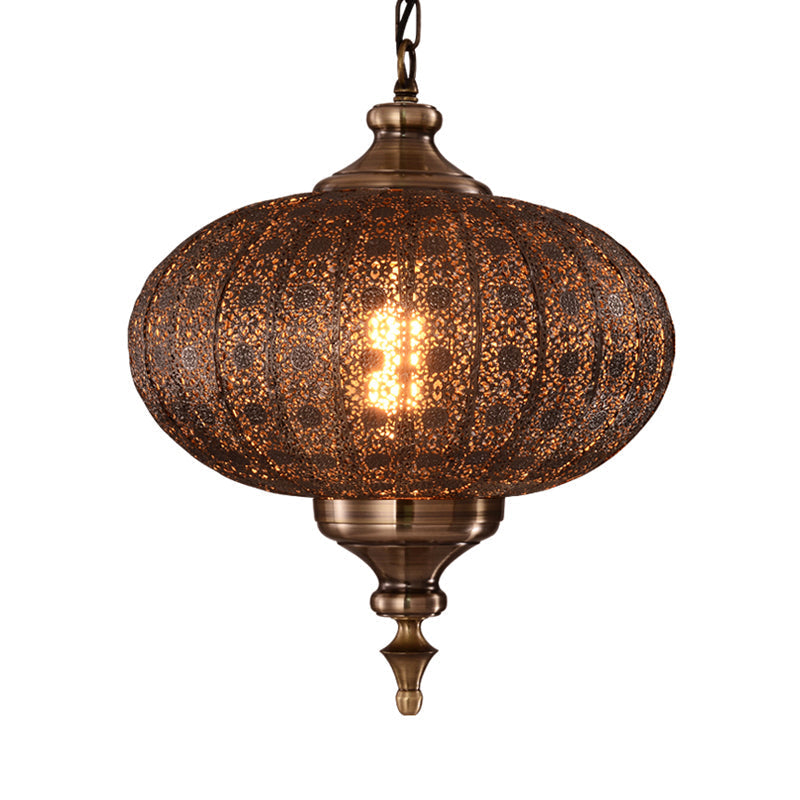 Brass Hollowed Teardrop Hanging Pendant - Retro 1 Light Ceiling Lamp 16/18/19.5 Wide / 16