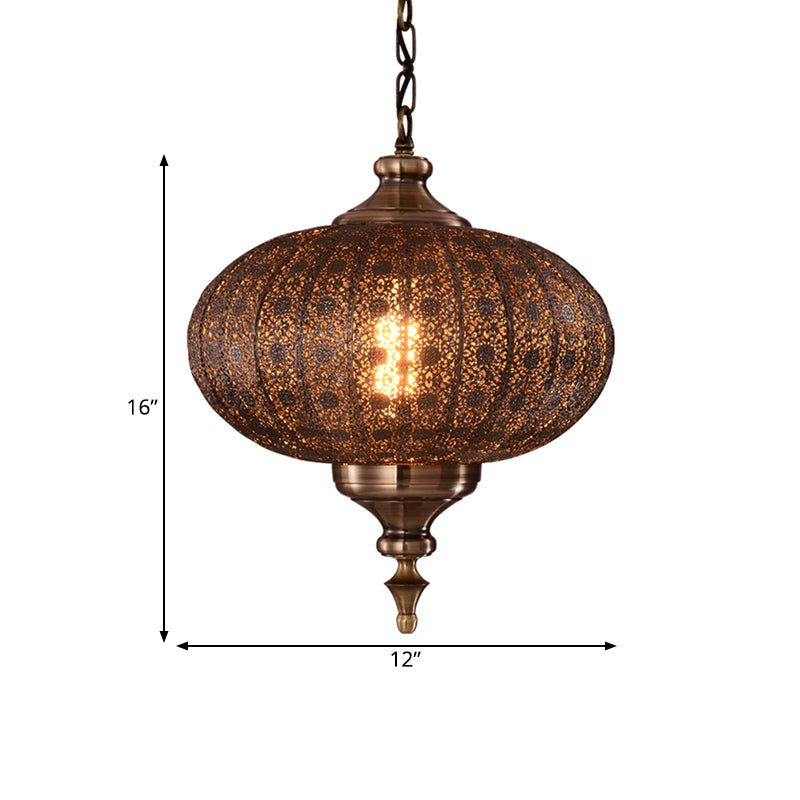 Brass Hollowed Teardrop Hanging Pendant - Retro 1 Light Ceiling Lamp 16/18/19.5 Wide