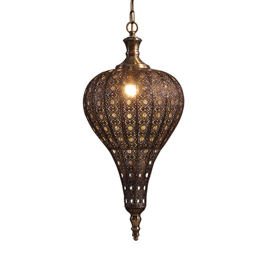 Brass Hollowed Teardrop Hanging Pendant - Retro 1 Light Ceiling Lamp 16/18/19.5 Wide