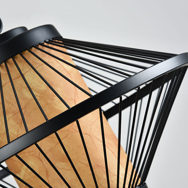 Minimalist Black Iron Cage Pendant Light Fixture With Tapered Design