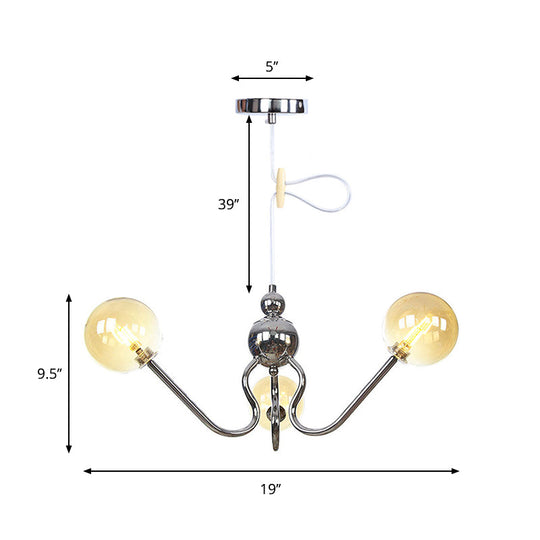 Industrial 3-Head Hanging Chandelier with Amber/Clear Glass Shades - Black/Chrome Finish, Orbit Ceiling Lighting