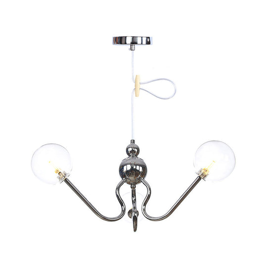 Modern Industrial Hanging Chandelier With 3 Amber/Clear Glass Shades Black/Chrome Finish Orbit