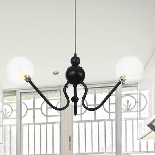 Industrial 3-Head Hanging Chandelier with Amber/Clear Glass Shades - Black/Chrome Finish, Orbit Ceiling Lighting