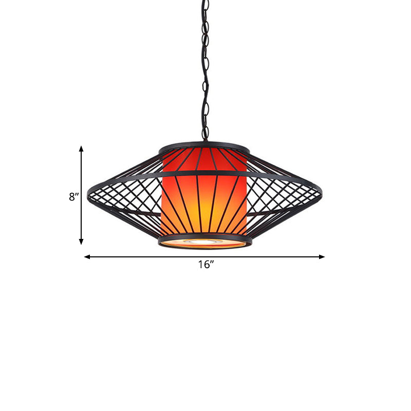 16/19.5/23.5 Single Fabric Pendulum Pendant Ceiling Lamp - Red/Yellow Cylindrical Design With Black