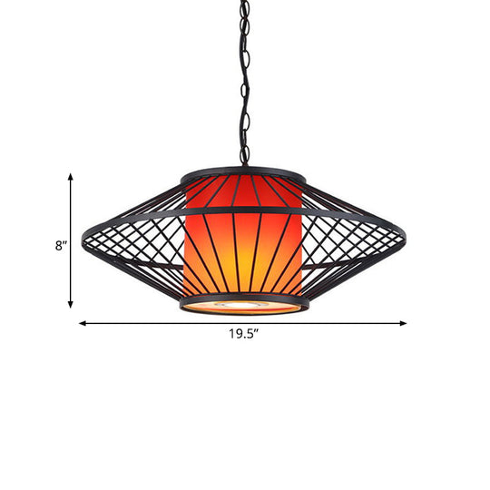 16/19.5/23.5 Single Fabric Pendulum Pendant Ceiling Lamp - Red/Yellow Cylindrical Design With Black