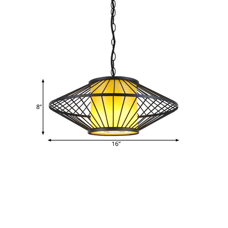 16/19.5/23.5 Single Fabric Pendulum Pendant Ceiling Lamp - Red/Yellow Cylindrical Design With Black