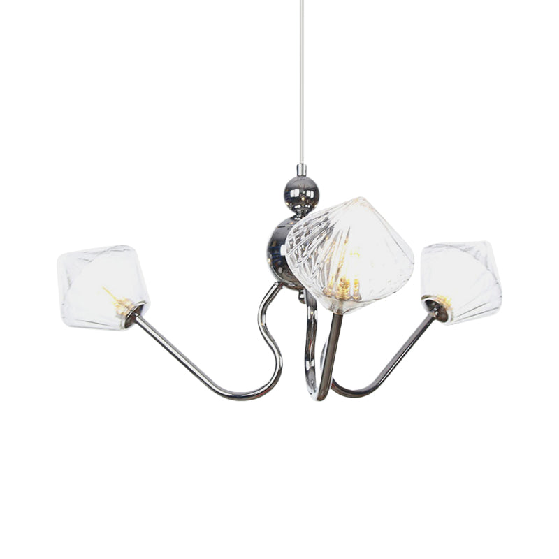Diamond Shaped Pendant Farmhouse Chandelier With Amber/Clear Glass Black/Chrome Finish 3 Lights