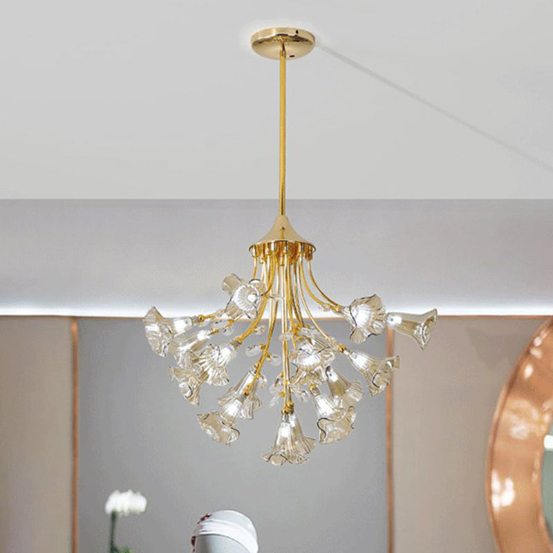 Modernist Gold Pendant Chandelier with Crystal Branches - 16 Bulbs - Dining Room Lighting Kit