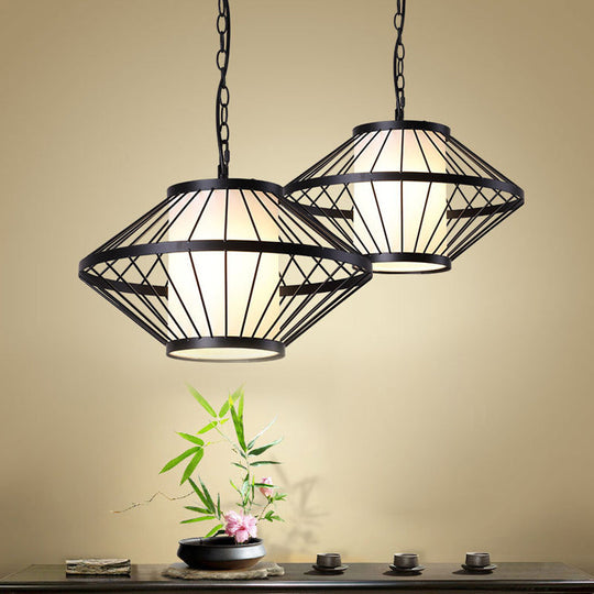 Black Iron Cage Pendant Light - Traditional Hanging Lamp With Single Bulb 16/19.5/23.5 Wide