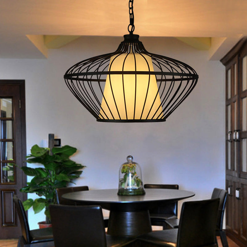Black Basket Pendant Ceiling Lamp: Classic & Metallic - 1 Light Fixture