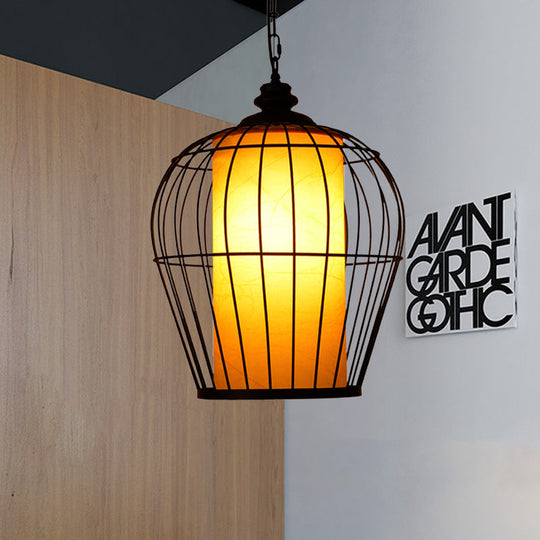 Black Single Hanging Pendant Bird Cage Lighting Fixture With Simplicity Iron Frame