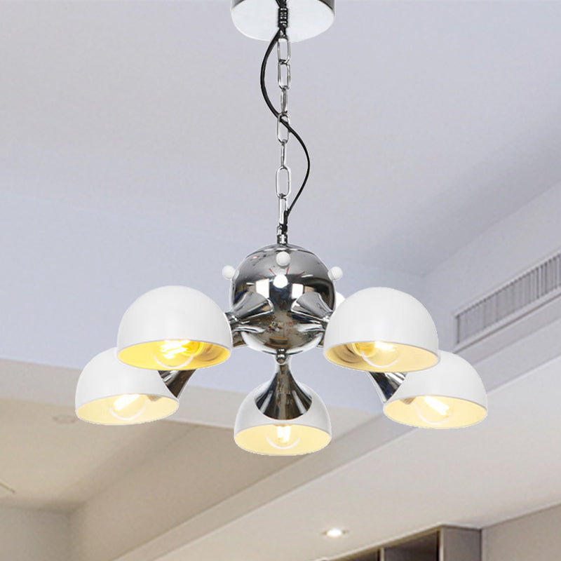 Modern Industrial Dome Hanging Light - 3/4/5 Heads Living Room Chandelier In Black/Chrome Finish 5 /