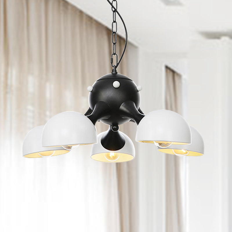 Industrial Dome Hanging Light Fixture - Metallic 3/4/5 Heads Chandelier Lamp for Living Room - Black/Chrome Finish