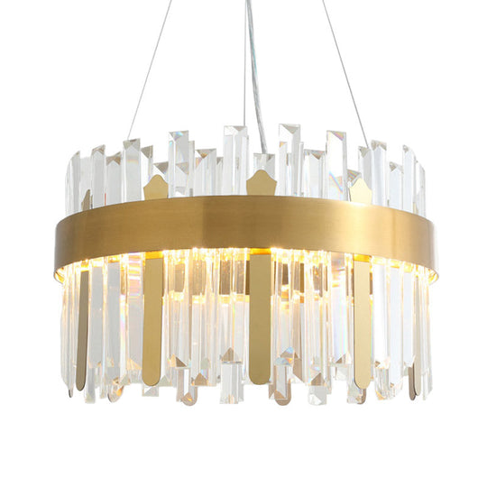Modern Drum Ceiling Chandelier: Gold Led Crystal Hanging Light For Dining Room
