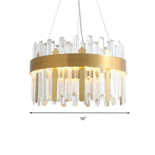 Modern Drum Ceiling Chandelier: Gold Led Crystal Hanging Light For Dining Room