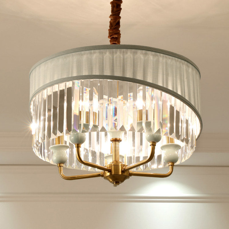 5-Light Traditional Chandelier With Crystal Shade - Cylinder Ceiling Pendant Lighting