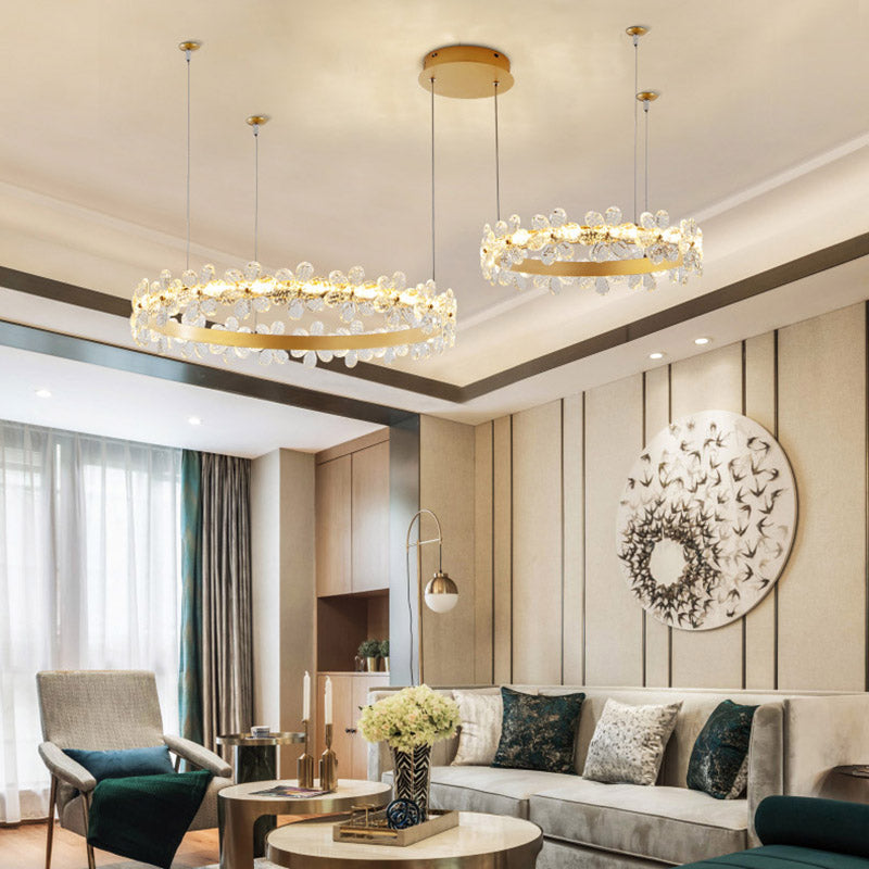 Gold Modernist Crystal LED Chandelier for Living Room Ceiling