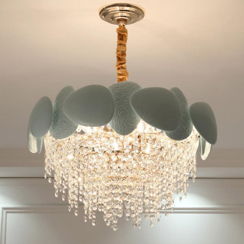 Traditionary Cascading Chandelier: 9-Head Clear Crystal Pendant Light