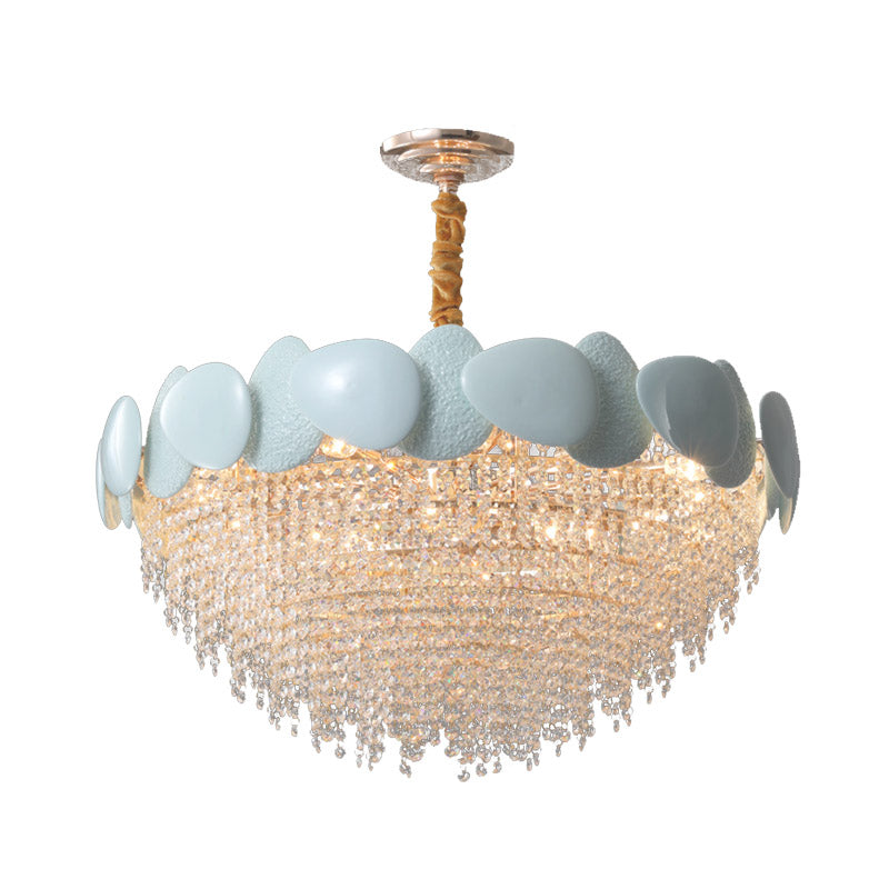 Traditionary Cascading Chandelier: 9-Head Clear Crystal Pendant Light