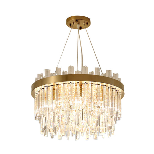 Faceted Crystal Cylinder Chandelier - Contemporary Gold Ceiling Light with 6 Bulbs