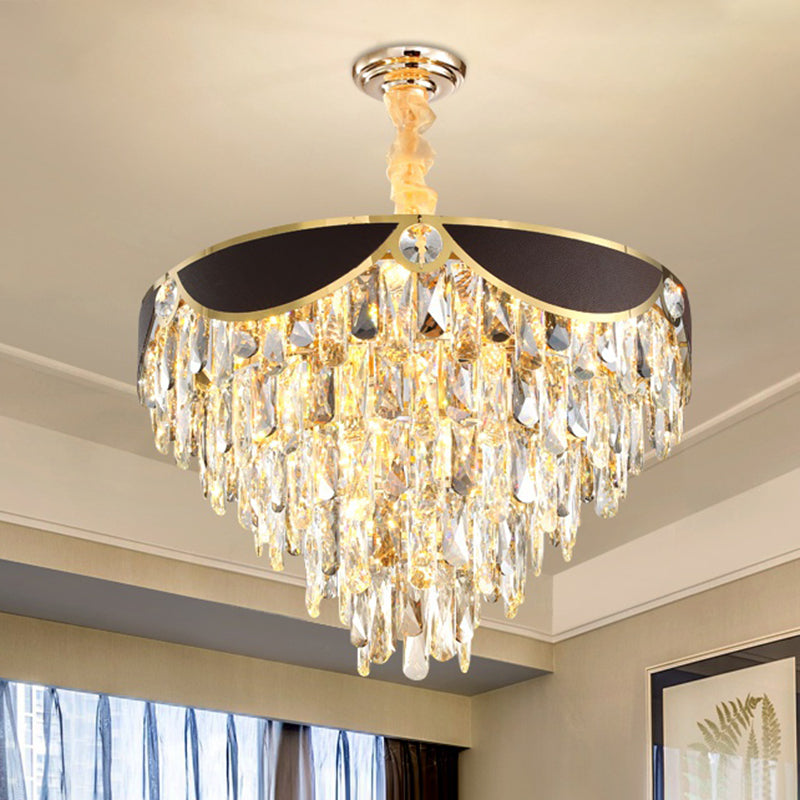 Modern Black Dining Room Pendant Chandelier With 6 Tapered Crystal Shades