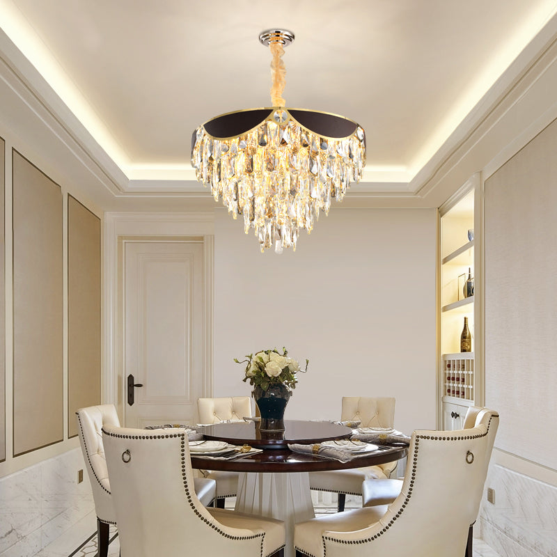 Modern Black Dining Room Pendant Chandelier With 6 Tapered Crystal Shades