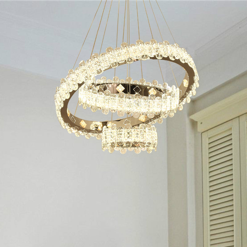 Modernist LED Crystal Chandelier - Nickel Finish, Circular Design