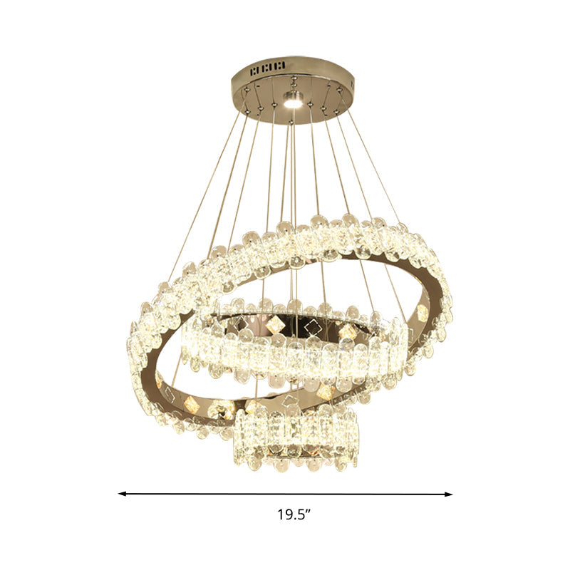 Modern Led Crystal Hanging Chandelier - Nickel Circular Suspension Lighting