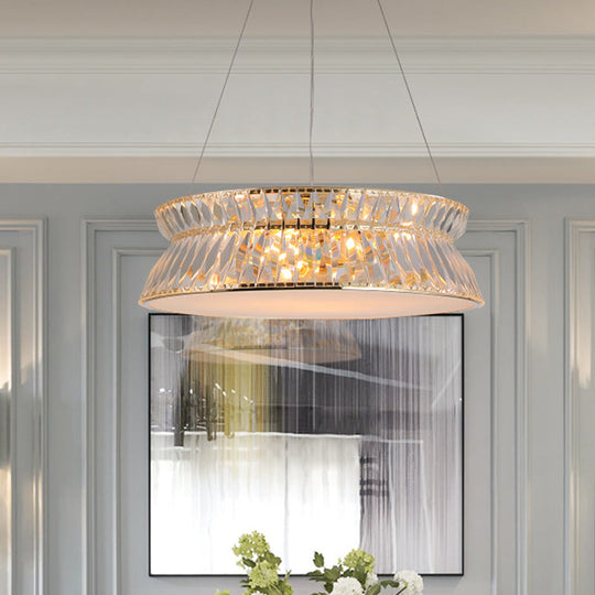 Contemporary 4-Bulb Drum Chandelier Pendant Light With Crystal Shade Clear