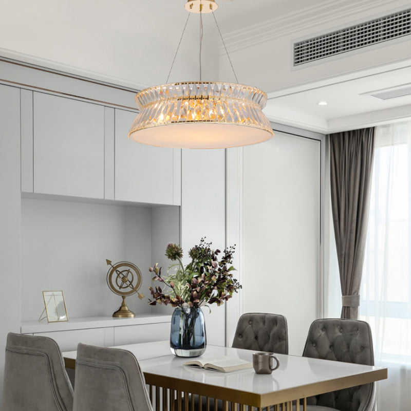 Contemporary 4-Bulb Drum Chandelier Pendant Light With Crystal Shade