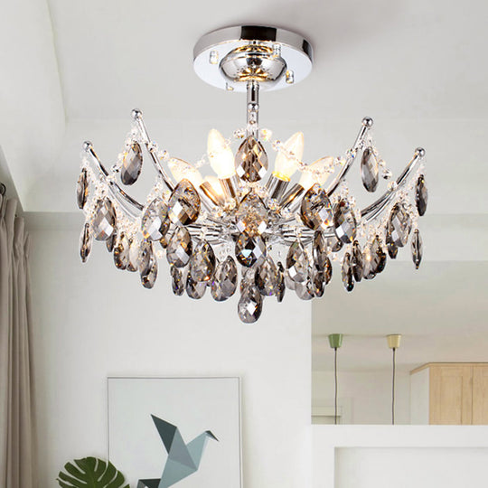 Contemporary Chrome Droplet Chandelier: 6-Head Crystal Hanging Lamp