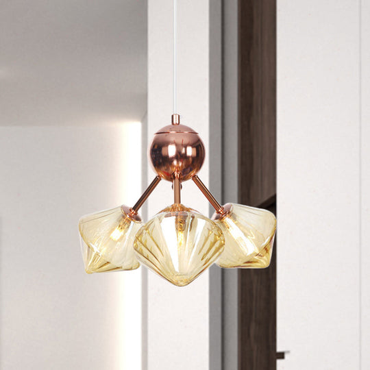 Diamond Farmhouse Chandelier Lamp - Amber/Clear Glass 3/9/12 Lights Hangs 13/27.5/34 Wide 3 / Amber