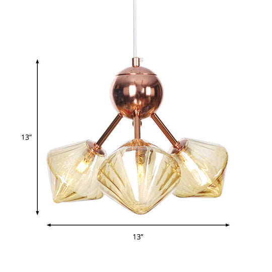 Farmhouse Style Diamond Chandelier: Amber/Clear Glass, Multiple Light Options, 13"/27.5"/34" Wide