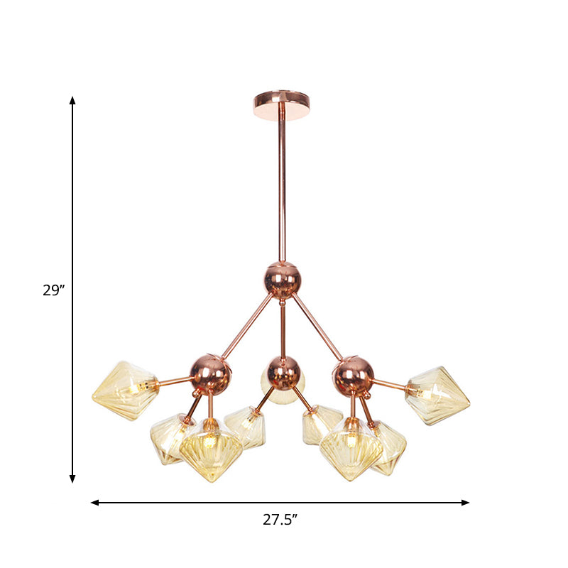 Diamond Farmhouse Chandelier Lamp - Amber/Clear Glass 3/9/12 Lights Hangs 13/27.5/34 Wide