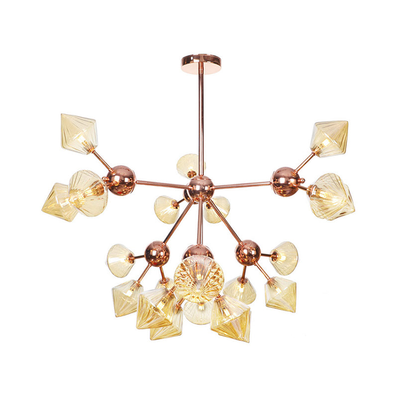 Diamond Farmhouse Chandelier Lamp - Amber/Clear Glass 3/9/12 Lights Hangs 13/27.5/34 Wide