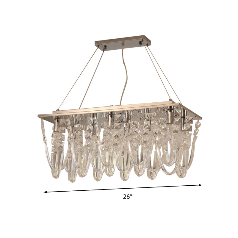 Modern Clear Crystal Tassel Chandelier With 8 Nickel Heads For Dining Room Pendant Light