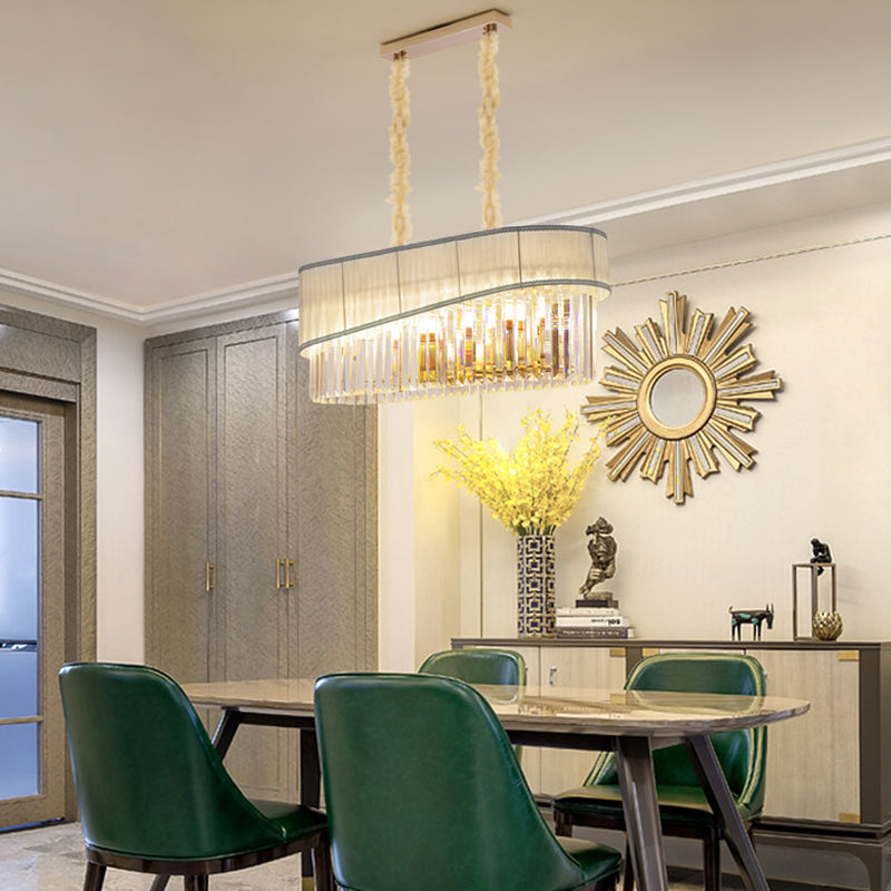 Gold Island Pendant Light Fixture With Crystal Shade - Modern 10 Bulbs Design