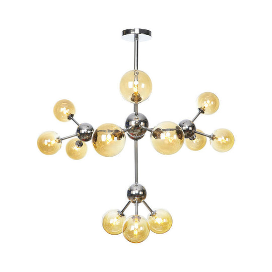 Industrial Style Hanging Chandelier Light With Amber/Clear/Smoke Gray Glass In 3/9/12 Lights -