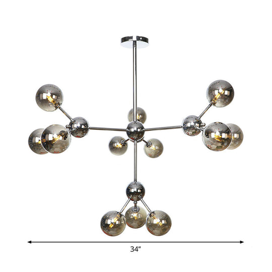Industrial Style Hanging Chandelier Light - 13"/27.5"/34" W Orbit Shade - Amber/Clear/Smoke Gray Glass - 3/9/12 Lights