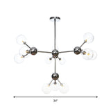 Industrial Style Hanging Chandelier Light With Amber/Clear/Smoke Gray Glass In 3/9/12 Lights -