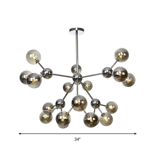 Industrial Style Hanging Chandelier Light - 13"/27.5"/34" W Orbit Shade - Amber/Clear/Smoke Gray Glass - 3/9/12 Lights