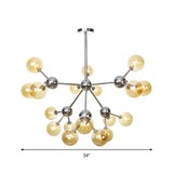 Industrial Style Hanging Chandelier Light With Amber/Clear/Smoke Gray Glass In 3/9/12 Lights -