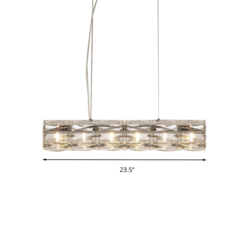Modern Crystal Tube Island Light With 6/8 Bulb Suspension - Clear And Stylish