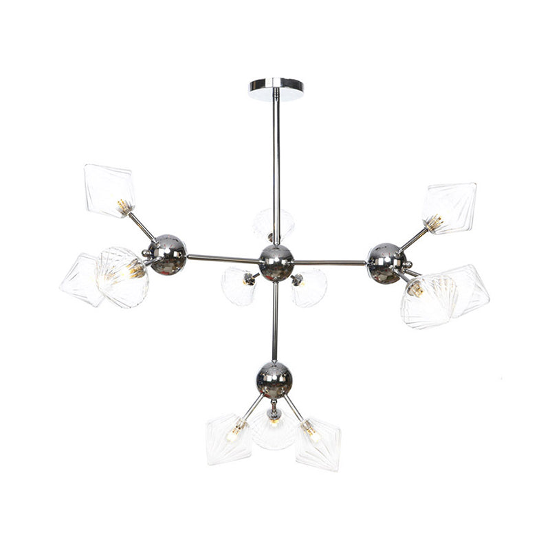 Industrial Style Diamond Pendant Light With Amber/Clear Glass Multiple Bulbs Chandelier Fixture -