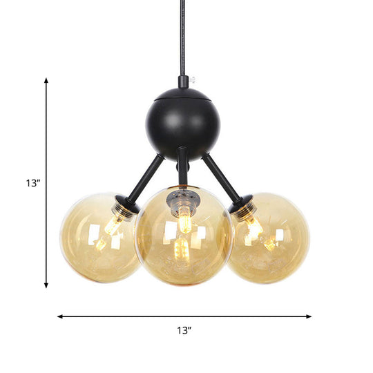 Industrial Orb Chandelier Lamp with Sputnik Design, Amber/Clear/Smoke Gray Glass, 3/9/12 Lights, 13"/27.5"/34" Wide