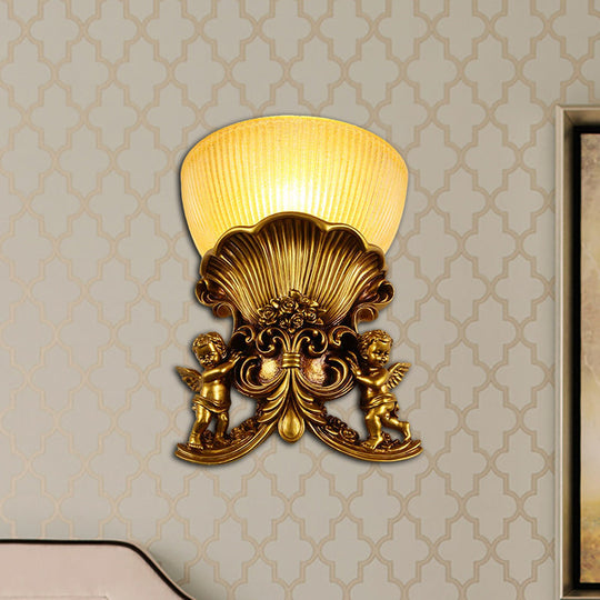 Modern Resin Angel Sconce Light Indoor Wall Mount Beige/Gold/White Finish With Yellow Glass Bowl