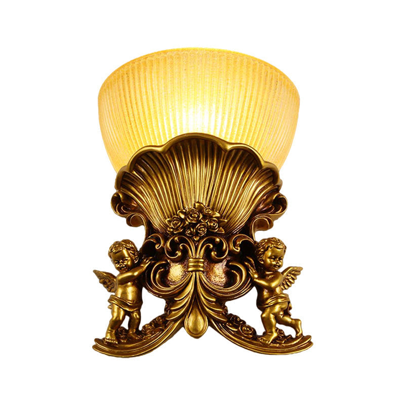 Modern Resin Angel Sconce Light Indoor Wall Mount Beige/Gold/White Finish With Yellow Glass Bowl