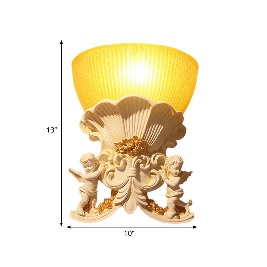 Modern Resin Angel Sconce Light Indoor Wall Mount Beige/Gold/White Finish With Yellow Glass Bowl