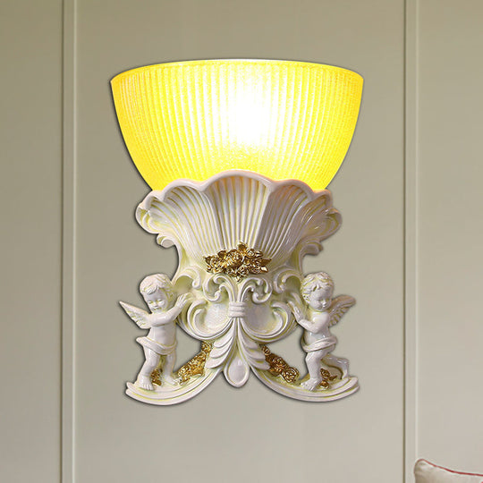 Modern Resin Angel Sconce Light Indoor Wall Mount Beige/Gold/White Finish With Yellow Glass Bowl